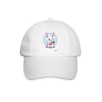 Süß, lustig, glücklicher Hase mit Karotte - Baseballkappe - Weiß/Weiß - Vorne