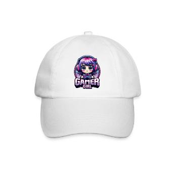 Gamer Girl. kawaii Illustration, Gaming, Zockerin, - Baseballkappe - Weiß/Weiß - Vorne