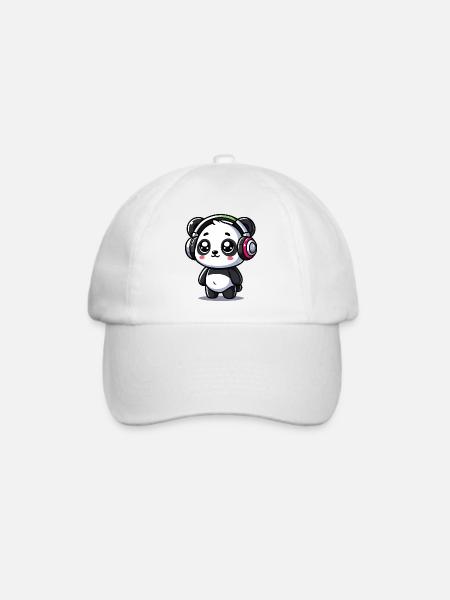 niedliches Panda Kopfhörer Motiv - Baseballkappe - Weiß/Weiß