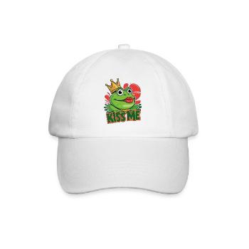 Lustige Grüner Frosch Kiss Me - Baseballkappe - Weiß/Weiß - Vorne