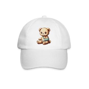 Teddy bringt Trost - Kuscheltier mit Gipsarm - Baseballkappe - Weiß/Weiß - Vorne