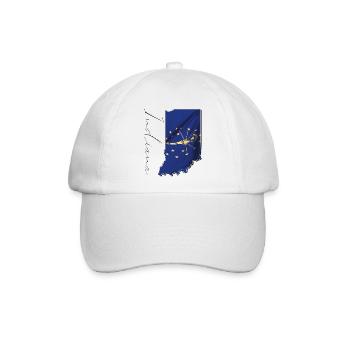 Indiana State Flagge in Indiana State Landkarte IN - Baseballkappe - Weiß/Weiß - Vorne