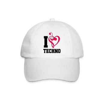 I Love Techno Musik Musiknote Liebe Herz Bass Note - Baseballkappe - Weiß/Weiß - Vorne
