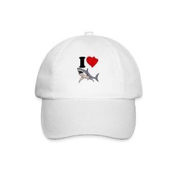 Ich liebe Haie, rotes Herz, lustige Hai-Liebhaber- - Baseballkappe - Weiß/Weiß - Vorne
