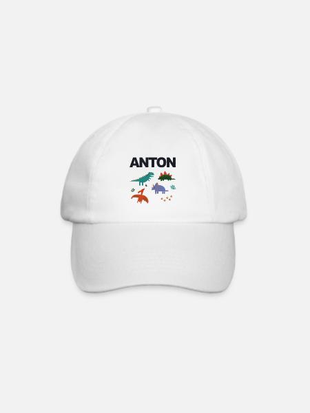 ANTON - Schöner Jungen Name mit Dinosaurier - Baseballkappe - Weiß/Weiß