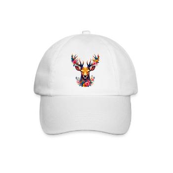 Hirsch mit Blumen geschmückt - Baseballkappe - Weiß/Weiß - Vorne
