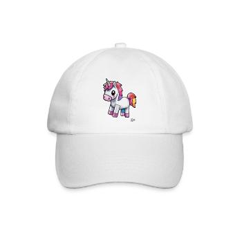 Lustiger und süßer Pixel-Einhorn-Regenbogen - Baseballkappe - Weiß/Weiß - Vorne