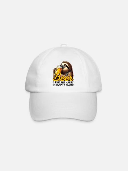 Happy Hour Bier Faultier Geschenk - Baseballkappe - Weiß/Weiß