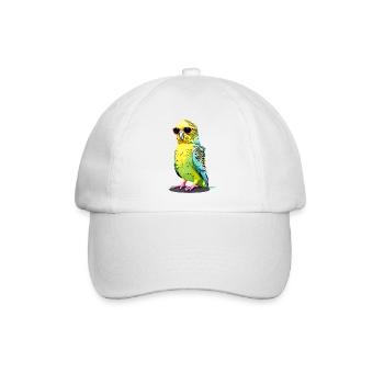 Cooler Wellensittich mit Sonnenbrille - Baseballkappe - Weiß/Weiß - Vorne