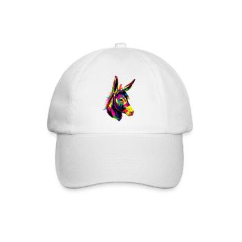 Esel in Bunt Popart Farben Hausesel Donkey Reiten - Baseballkappe - Weiß/Weiß - Vorne