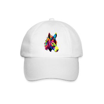 Esel in Bunt Popart Farben Hausesel Donkey Reiten - Baseballkappe - Weiß/Weiß - Vorne