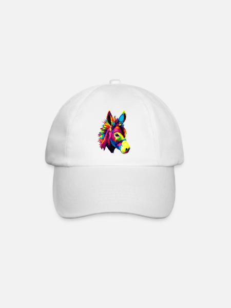Esel in Bunt Popart Farben Hausesel Donkey Reiten - Baseballkappe - Weiß/Weiß