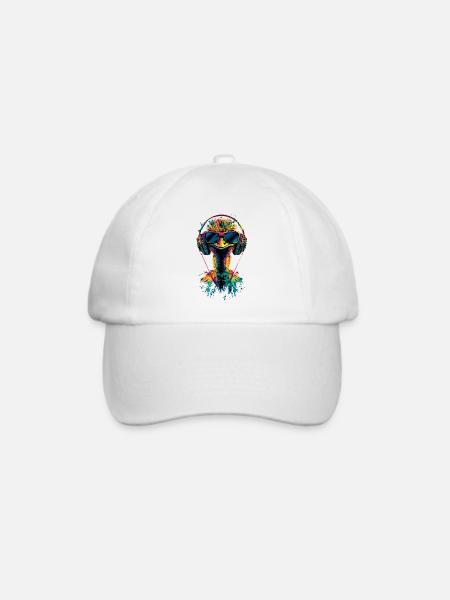 Strauss Vogel Kopfhörer Popart Emu Musik DJ Strauß - Baseballkappe - Weiß/Weiß