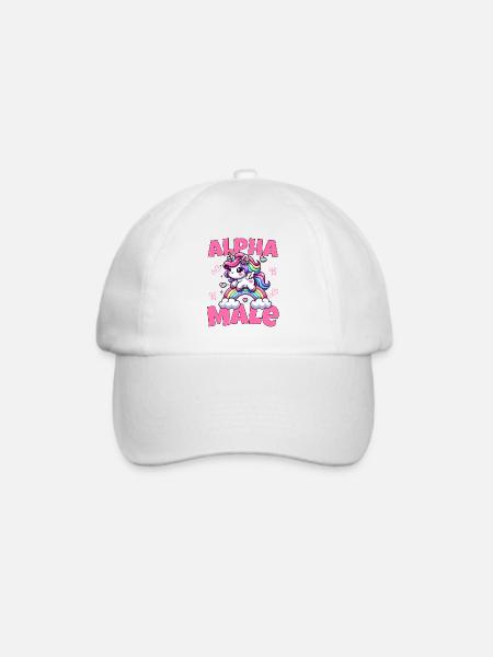 Süßes Alpha Einhorn reitet männlich den Regenbogen - Baseballkappe - Weiß/Weiß