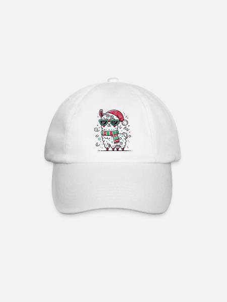 Weihnachtslama – Lustig und Cool - Baseballkappe - Weiß/Weiß