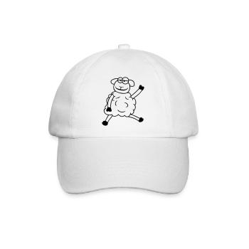 Schaf Sitzt Winkt Begrüßung Glücklich Lächeln Cool - Baseballkappe - Weiß/Weiß - Vorne
