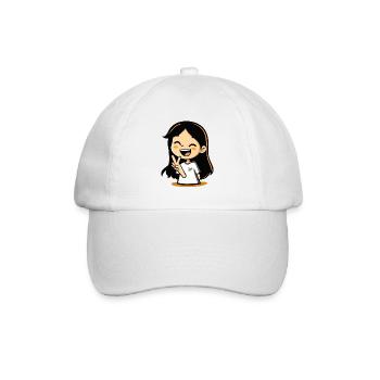 Fröhliches Cartoon-Mädchen mit Peace-Zeichen - Baseballkappe - Weiß/Weiß - Vorne