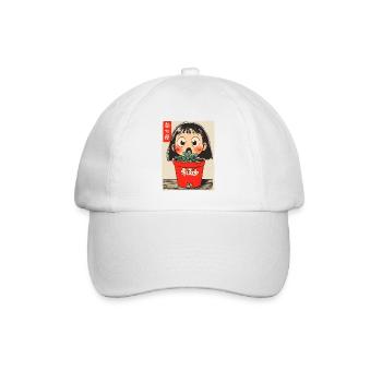 Cartoon Mädchen hinter einem Blumentopf - Baseballkappe - Weiß/Weiß - Vorne