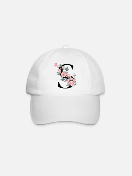 Buchstabe s rosa Blumen - Baseballkappe - Weiß/Weiß