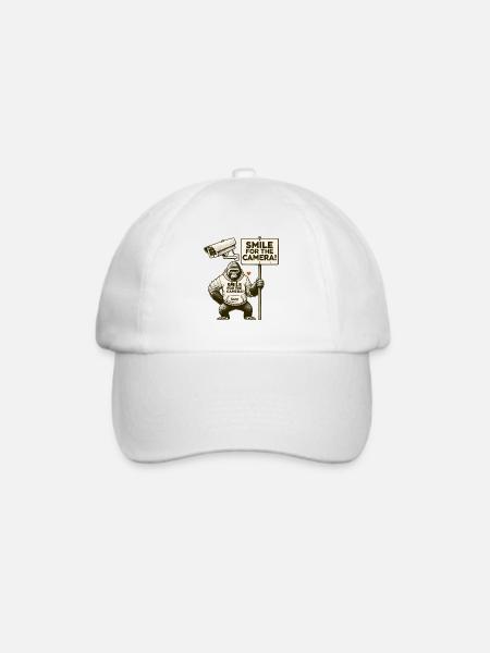 Affe Überwachung: Lächeln für die Kamera - Baseballkappe - Weiß/Weiß