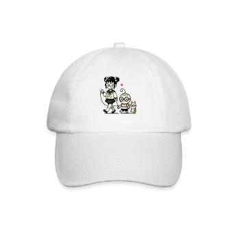 japanisches Schulmädchen, kleiner Brudermit Hund - Baseballkappe - Weiß/Weiß - Vorne