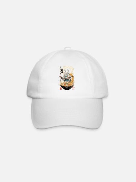 Kitsune Ramen Nudeln Kawaii Japan Retro Ukiyo-e - Baseballkappe - Weiß/Weiß