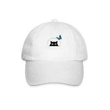 Niedliche Katze und blauer Schmetterling Cute Cat - Baseballkappe - Weiß/Weiß - Vorne