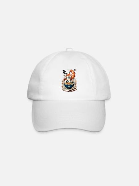 Kitsune Fuchs Ramen Retro Ukiyo-e Japan Kawaii - Baseballkappe - Weiß/Weiß