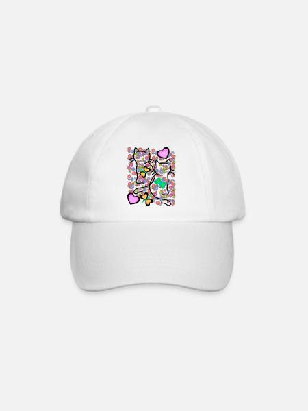 Frühling Sommer Retro Katzen Blumen 80er 90er - Baseballkappe - Weiß/Weiß
