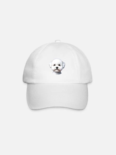 Hundegesicht - Bichon Frisé - Baseballkappe - Weiß/Weiß
