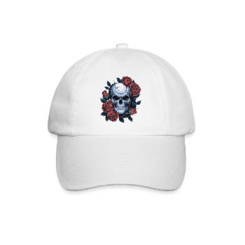 Totenkopf mit Rosenblüten - Baseballkappe - Weiß/Weiß - Vorne