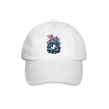 Frosch mit großen Augen und Rauchwolke & Weed - Baseballkappe - Weiß/Weiß - Vorne