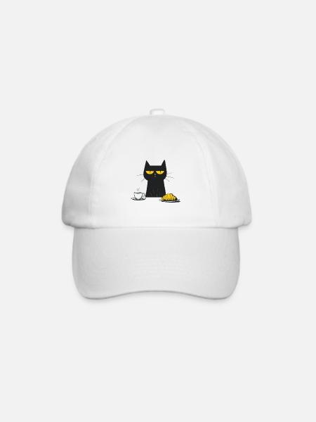 Grantige Katze mit Kaffee und Croissant - Baseballkappe - Weiß/Weiß
