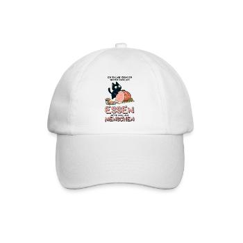 Lieber Essen als Menschen - Süße Schwarze Katze - Baseballkappe - Weiß/Weiß - Vorne