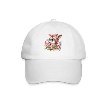 Ostern Retro Hase Mit Brille Und Blumen - Baseballkappe - Weiß/Weiß - Vorne