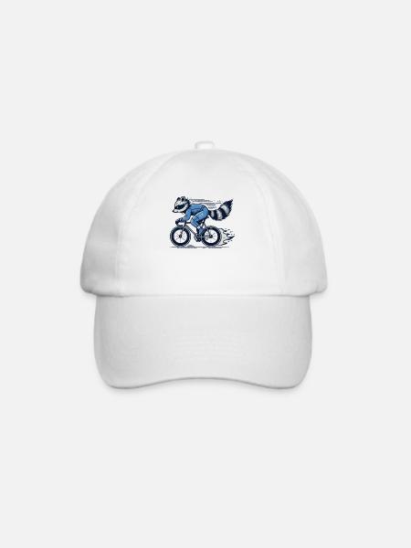 Witziger Waschbär auf Rennrad für Hobbyradler - Baseballkappe - Weiß/Weiß