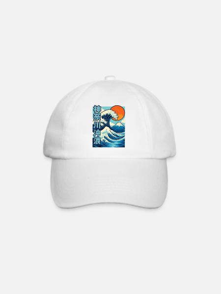 Große Welle Kanagawa Comic Stil - Baseballkappe - Weiß/Weiß