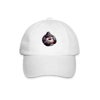 Lustiger Gorilla mit Donut Cartoon Naschen - Baseballkappe - Weiß/Weiß - Vorne