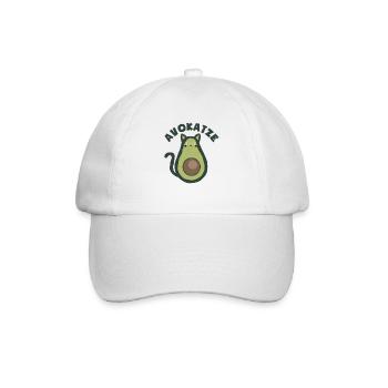 Avokatze - Avocado und Katze - Wortspiel - Baseballkappe - Weiß/Weiß - Vorne
