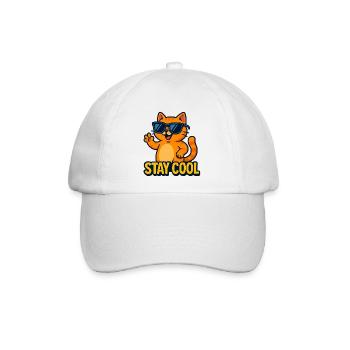 Stay Cool Cat - Coole Katze mit Sonnenbrille - Baseballkappe - Weiß/Weiß - Vorne