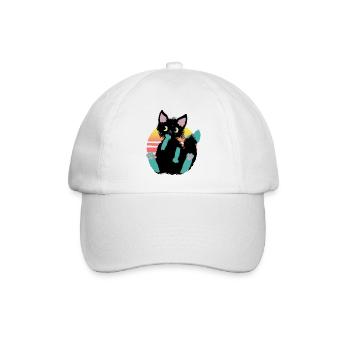 kritzelkatze Klecks, denkt nach - Baseballkappe - Weiß/Weiß - Vorne