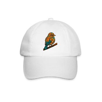 Blumenvogelillustration, Liebesvögel und Natur - Baseballkappe - Weiß/Weiß - Vorne