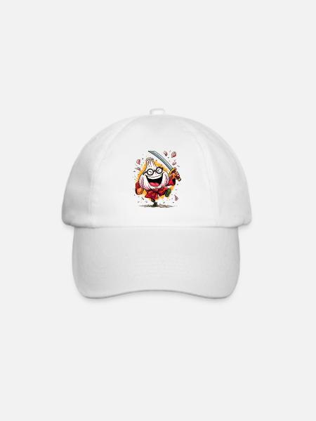 Furchtloser Knoblauch Samurai Heldencharakter - Baseballkappe - Weiß/Weiß