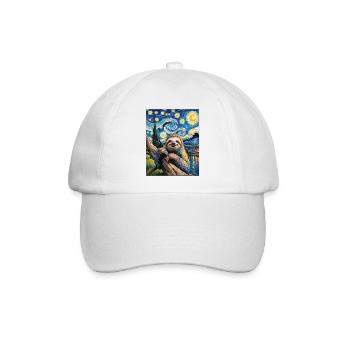 Faultier im Van Gogh Stil – Kunst trifft Chill - Baseballkappe - Weiß/Weiß - Vorne