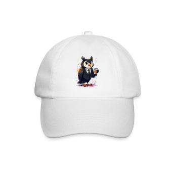 Eleganter Eulen-Druck in Business-Style und Kaffee - Baseballkappe - Weiß/Weiß - Vorne