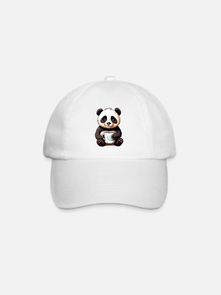 Kuschel-Panda mit Kaffeetasse - Baseballkappe - Weiß/Weiß
