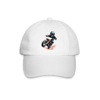 Dynamischer Motorradfahrer im Actionstil - Baseballkappe - Weiß/Weiß - Vorne