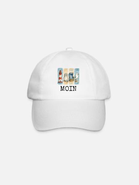 Moin Leuchtturm Robbe Strandkorb Möwe Küste - Baseballkappe - Weiß/Weiß