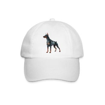 Dobermann - Cooles Low-Poly-Logo - Baseballkappe - Weiß/Weiß - Vorne