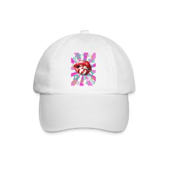 Retro Lolli Lippen Kussmund 60er - Baseballkappe - Weiß/Weiß - Vorne